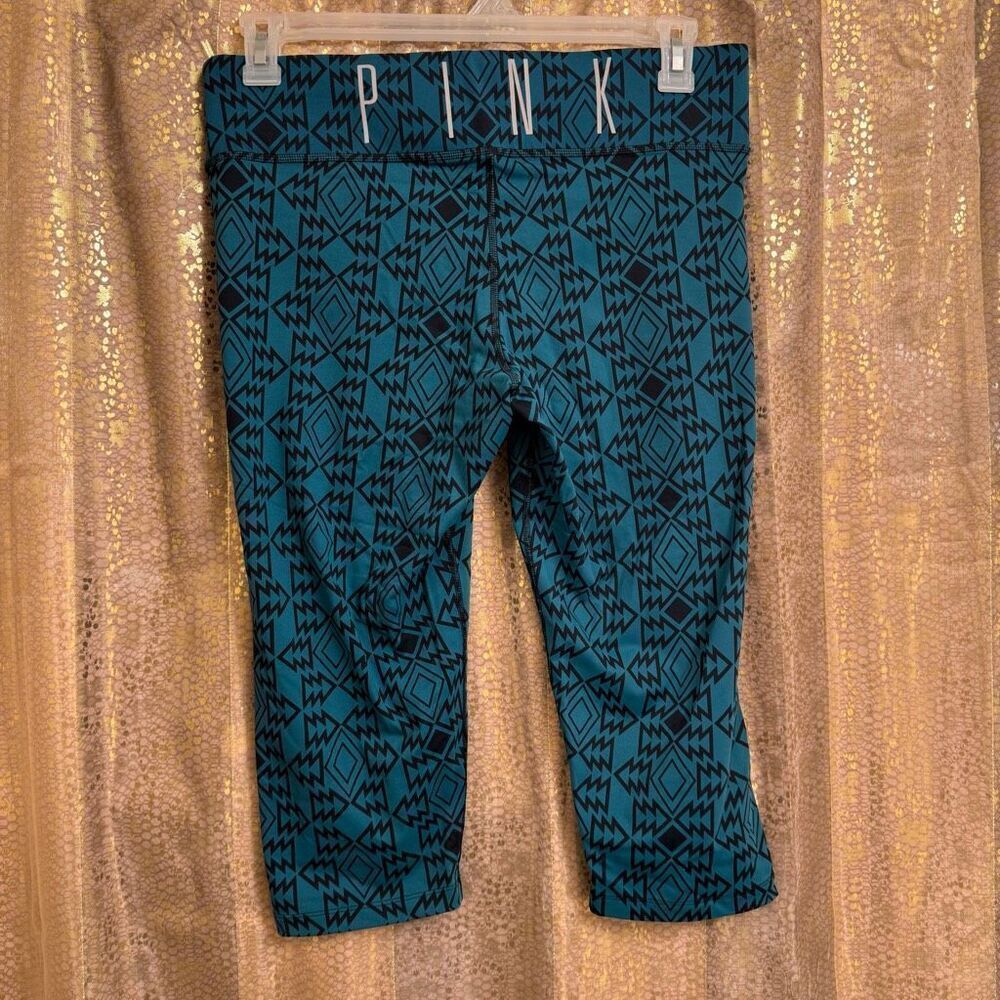 PINK Victorias‎ Secret Teal Black Aztec Yoga Athletic Capri Leggings Large